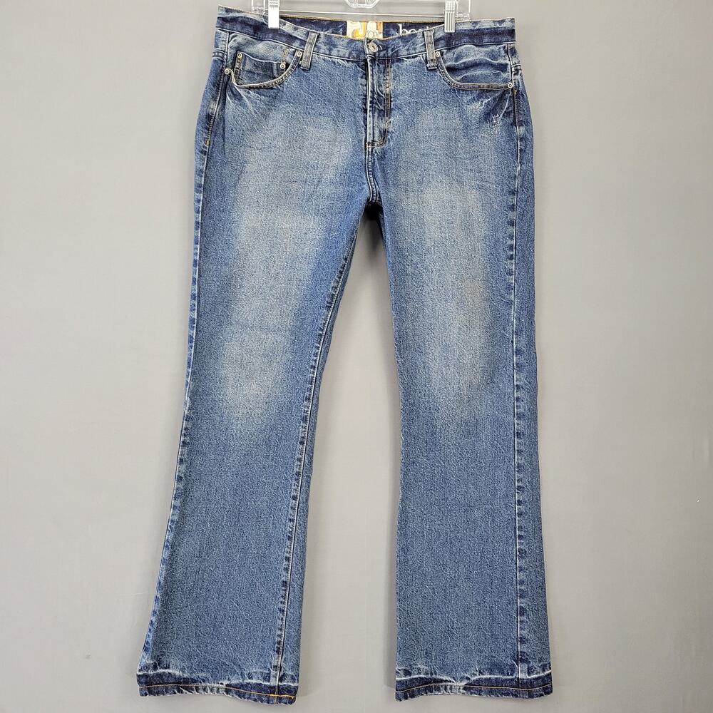 OP Men Jeans Size 38 Blue Bootcut Classic Stonewash Denim Y2K Pockets Zip Cotton